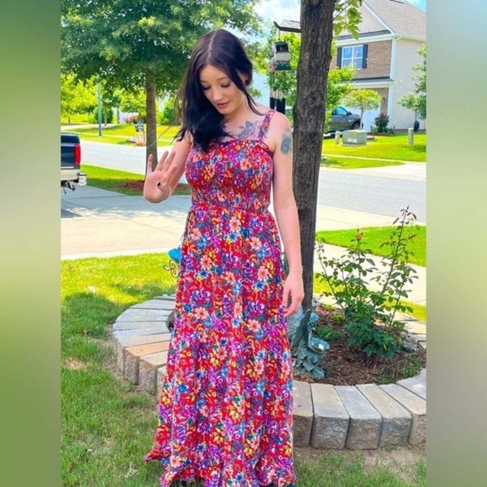 BOG floral maxi dress with rouched top